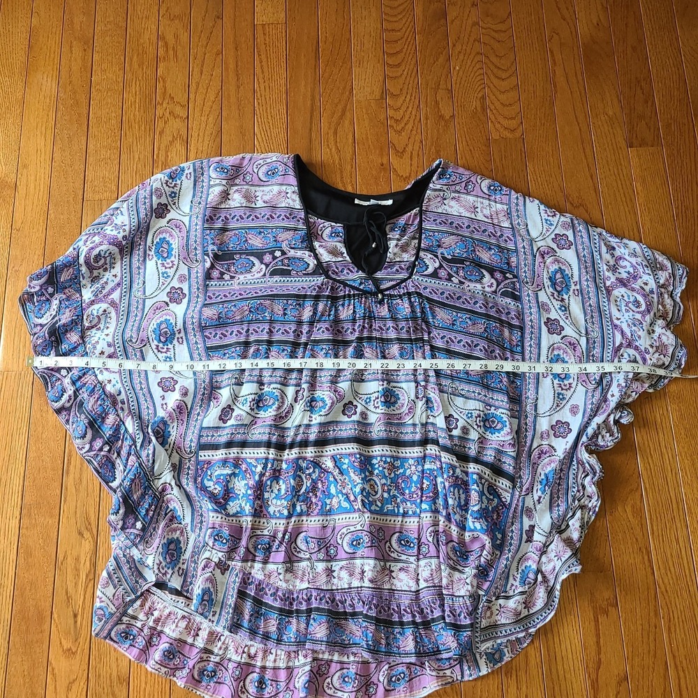 Analili Bohemian dolman sleeve tunic top blue and purple paisley floral Large - Picture 5 of 12